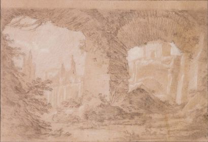 MICHEL-ANGE CHALLES (1718-1778) Ruines de la Villa Adrien, près de Tivoli Crayon...