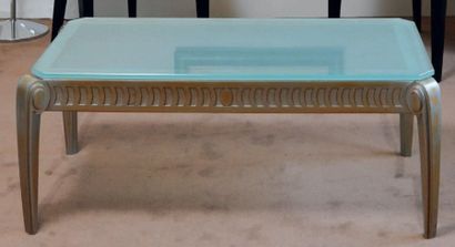  Table basse de style Art Déco américain, plateau de verre dépoli H_45 cm L_115 cm...