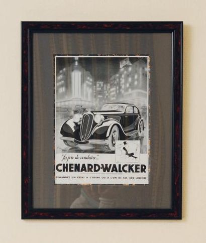 Ensemble de deux reproductions d'affiches automobiles Panhard et Chenard-Walcker...