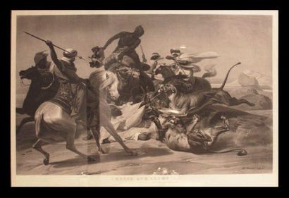 null Horace Vernet La chasse aux lions dans le désert, 1836, Jazet. H_62 cm L_80...