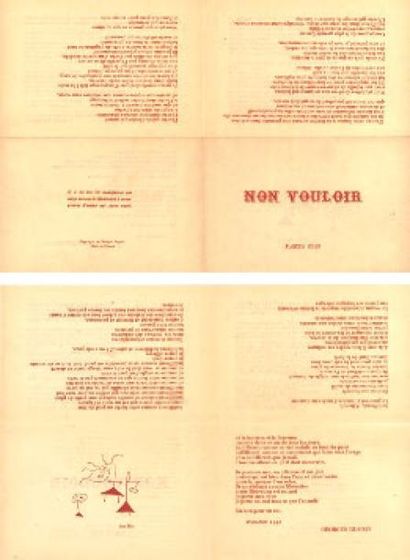 HUGNET Georges Non vouloir. Frontispice par Joan Miro. P., L'Auteur, 1940, 1 f. de...