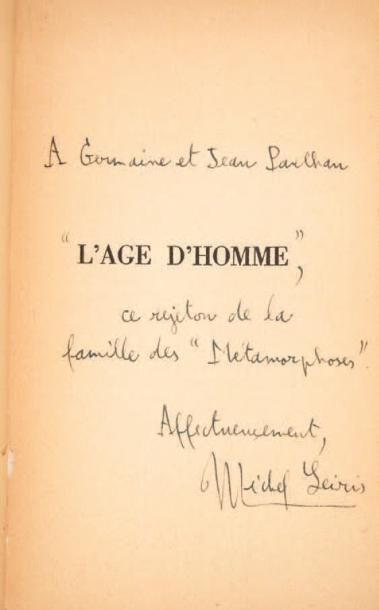 LEIRIS Michel L'Age d'homme. Paris, Gallimard, 1939. 188 x 120 mm, br. Edition originale....