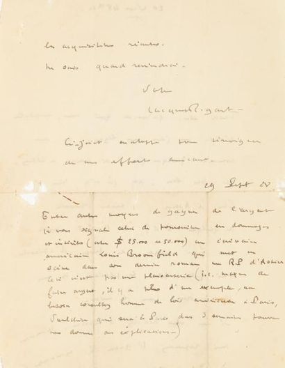 RIGAUT Jacques Lettre autographe signée a Emmanuel d'Astier. 20 West 48th St. [New-York],...