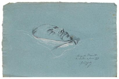 RENÉ PAUL HUET (NICE 1844-1928) Portrait d'Auguste Préault sur son lit de mort Paire...