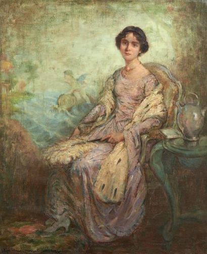 MAURICE PERRET CARNOT (1892-NEUILLY ? 1977) Portrait de Mme Perret Carnot née Claire...