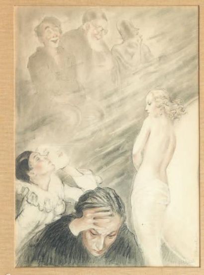 MAURICE PERRET CARNOT (1892-NEUILLY ? 1977) Amoureux de Phoebe, Ode à la lune Pastel...