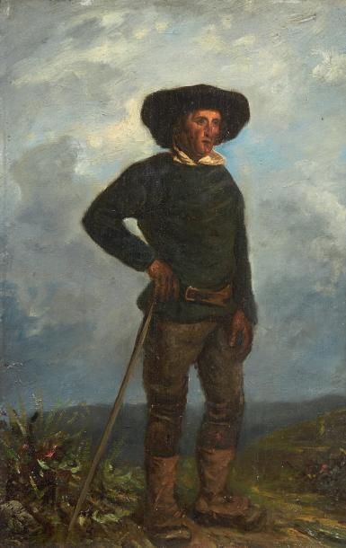 Paul HUET (1803-1869) Paysan d'Auvergne Sur sa toile d'origine (Deforge). Annoté...