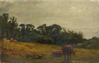 Paul HUET (1803-1869) Les vaches au pré, aux environs de Trouville Sur sa toile....