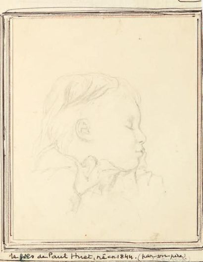 Paul HUET (1803-1869) Portrait de René Paul Huet enfant Crayon noir. Annoté sur le...