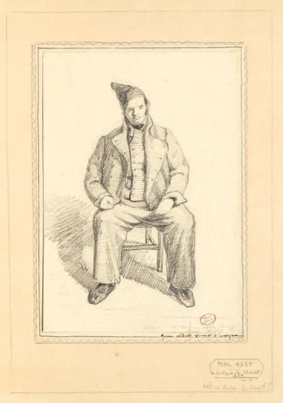 Paul HUET (1803-1869) Portrait de Jean André Vernet d'Avignon Crayon noir. Annoté...