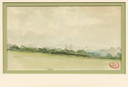 Paul HUET (1803-1869) Une vue de Paris Aquarelle. Porte en bas à droite le cachet...