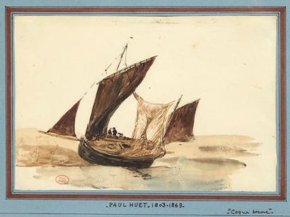 Paul HUET (1803-1869) La coque brune. Aquarelle. Annoté sur le montage Coque brune....