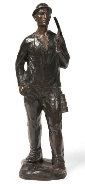 Constantin MEUNIER (1831-1905) Le mineur Bronze à patine brune. Signé sur la terrasse....