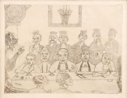 James Ensor (1860-1949) Les bons juges Gravure sur papier. Signée dans la plaque....