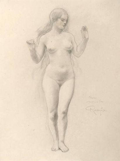 Armand Rassenfosse (1862-1934) Etude pour une Eve Crayon sur papier. Signé et titré...