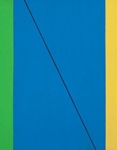 Jo Delahaut (1911-1992) Espace Jaune, Bleu, Vert, 1976 Huile sur toile. Signée, titrée...