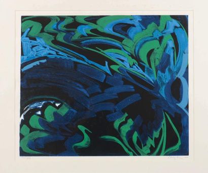 Maurice Wyckaert (1923-1996) Composition dans les bleus Lithographie. Signée en bas...