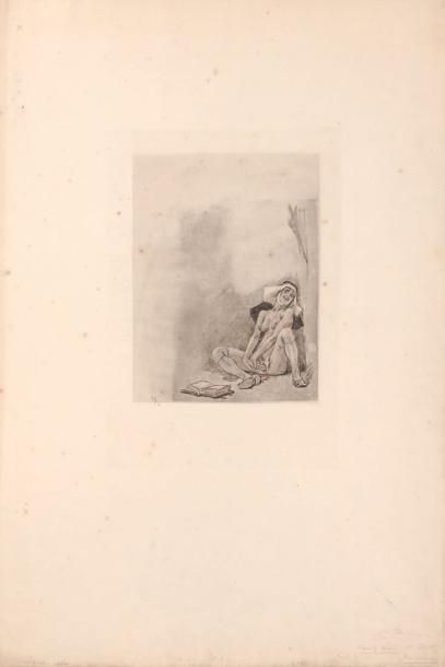 Félicien Rops (1833-1898) Sainte Thérèse Sur papier van Gelder 1er état. Rehaussée...