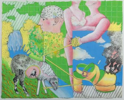 CAMILLE DE TAEYE (1938-2013) Le mouton, 1971 Gouache et crayon sur papier. Signé...