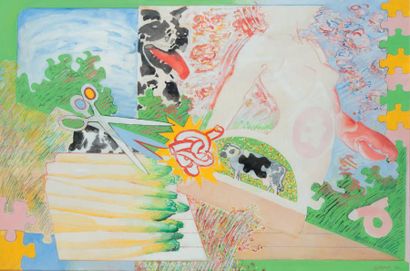 CAMILLE DE TAEYE (1938-2013) Les asperges, 1972 Gouache, crayon et encre sur papier....