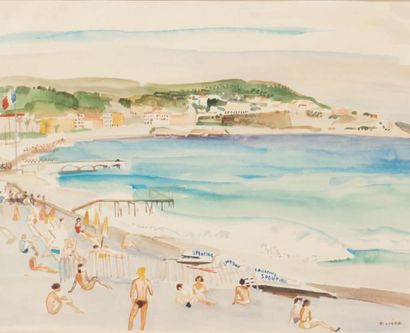 ROBERT LIARD (1911-1958) La plage Aquarelle sur papier. Signée en bas à droite. H_28...