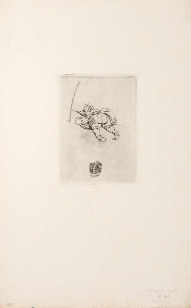 Félicien Rops (1833-1898) Vieux jeu Grandes marges sur papier Japon. H_9,4 cm L_6,5...