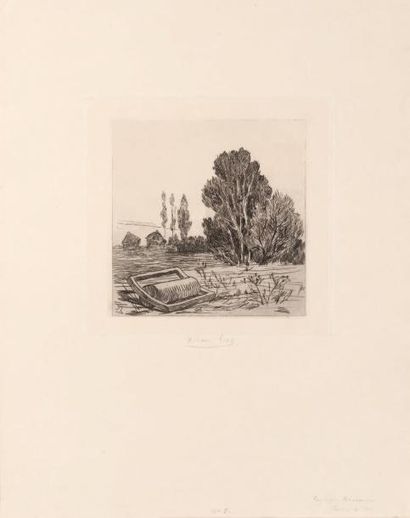 Félicien Rops (1833-1898) Paysage Brabançon Sur papier Japon 1er état. Signature...