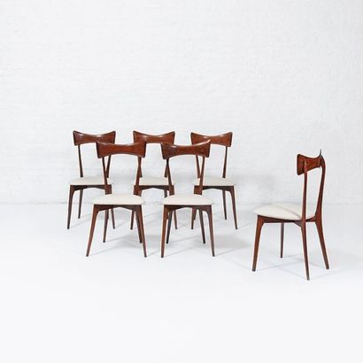 Ico PARISI (1916-1996) Suite de six chaises Érable et tissu 1ère édition Ariberto...