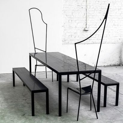 POL QUADENS (NÉ EN 1960) Prototype «Less is Less» bench, 2014 Acier noir et corian...