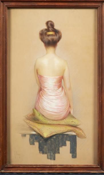G. BOUY Femme assise de dos Pastel sur papier. Signée en bas à gauche (?). H_49 cm...