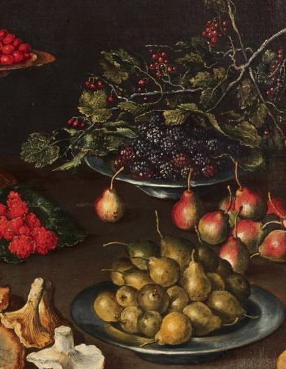 BLAS DE LEDESMA (? VERS 1580-? VERS 1640) Nature morte aux champignons et fruits...