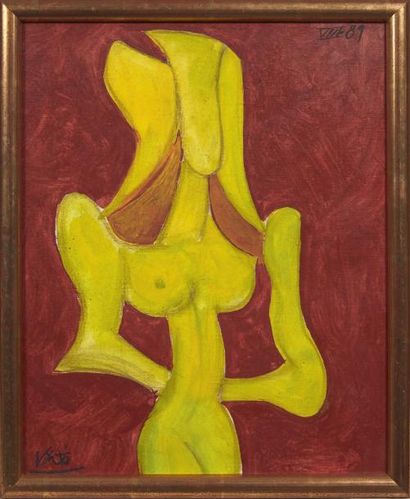 Javier VILATO (1921-2000) Jeune femme jaune, 1989 Huile sur toile. Signée en bas...