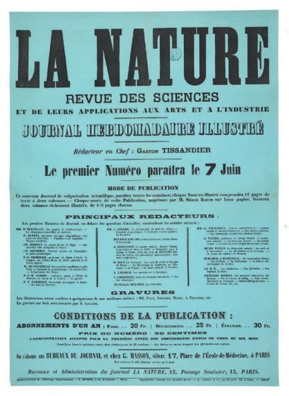 AFFICHE. LA NATURE, revue des Sciences et...