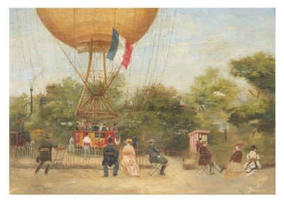 null BALLON CAPTIF DU JARDIN D'ACCLIMATATION. 1898. Huile sur toile (ré-entoilée),...