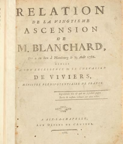 [BLANCHARD] RELATION de la vingtième Ascension de M. Blanchard, Qui a eu lieu à Hambourg...