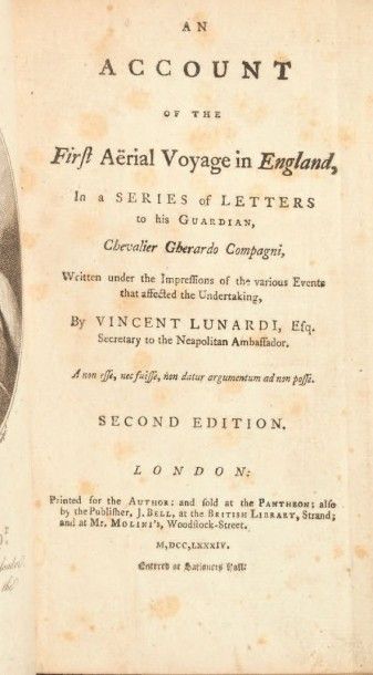 LUNARDI, Vincent An Account of Five Aërial Voyage in Scotland, in a series of Letters...