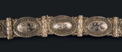 null CEINTURE DE MARIÉE EN ARGENT FILIGRANE ET NIELLÉ Empire ottoman, vers 1900 Inscriptions...