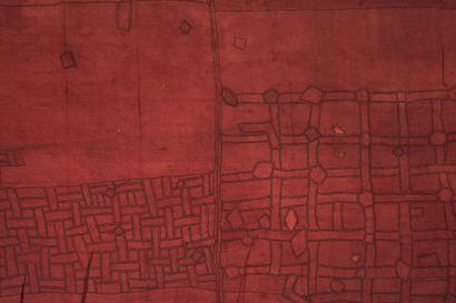 null NTCHAK KUBA ZAÏRE. RDC. Grand tissu ocre rouge à motifs géométriques. H_465...