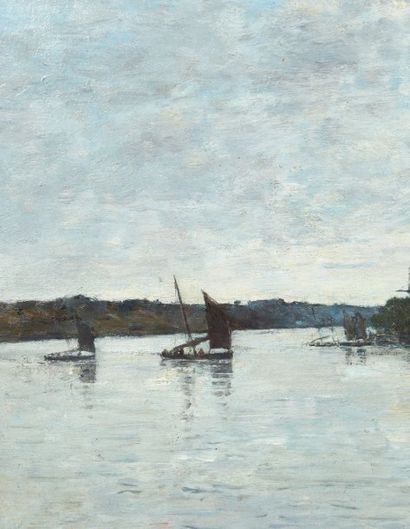 Eugène BOUDIN (1824-1898) Rivière en Bretagne, 1870
Huile sur toile.
Signée et datée...
