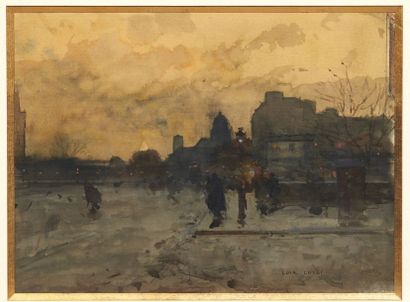 Luigi LOIR (1845-1916) Paris au crépuscule Aquarelle sur papier. Signée en bas à...