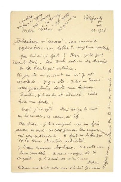 COCTEAU (Jean) Lettre adressée à Max Jacob. Villefranchesur- Mer, 1928. Lettre autographe...