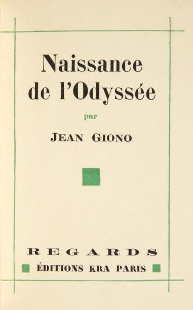 GIONO (Jean) Naissance de l'Odyssée. Paris, Kra, 1930. In-12, maroquin bleu roi,...