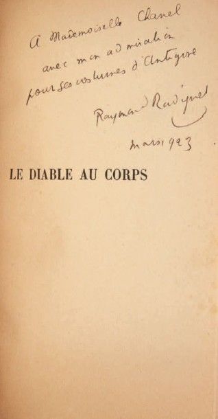 RADIGUET (Raymond) Le Diable au corps. Roman. Paris, Bernard Grasset, 1923. In-12,...