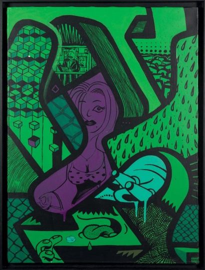 MAMBO (né en 1969) Anxiety, 2008 Acrylique sur toile Signée au dos H_81 cm L_60 cm...