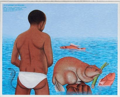 Chéri SAMBA (né en 1956) En regardant les poissons, 2007 Acrylique sur toile Titrée...