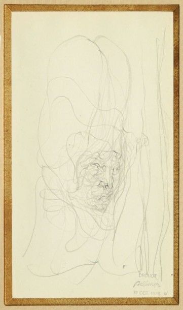 Hans BELLMER (1902 - 1975) Visage Crayon sur papier Cachet de la 'vente Bellmer'...