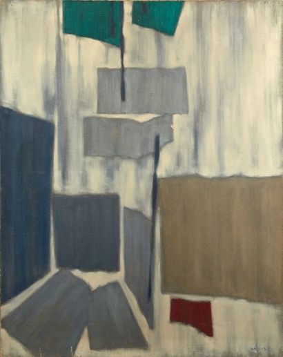 PAUL KALLOS (1928 - 2001) Composition, 1953 Huile sur toile Signée et datée en bas...