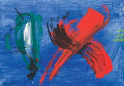 Gérard Ernest SCHNEIDER (1896 - 1986) Abstraction sur fond bleu, 1983 Gouache sur...