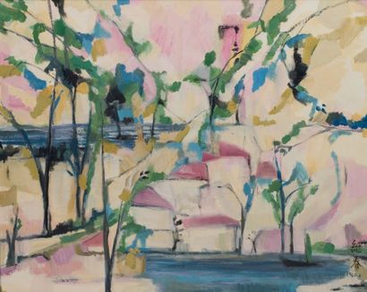 LIAO CHI - CHUN (1902 - 1976) Landscape, Juin 1960 Huile sur toile Signée et datée...