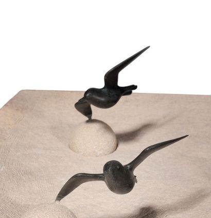 FRANÇOIS - XAVIER LALANNE (1927 - 2008) Les trois oiseaux sur la plage, 1995 Sculpture...
